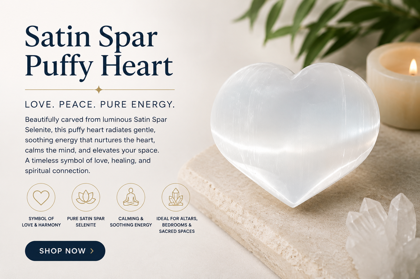 Selenite (Satin Spar) Large Puffy Heart