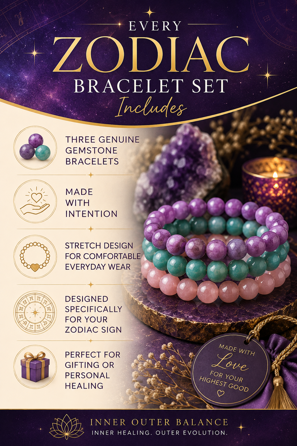 Libra Zodiac Crystal Bracelet Set | Best Crystals for Harmony, Love & Emotional Balance