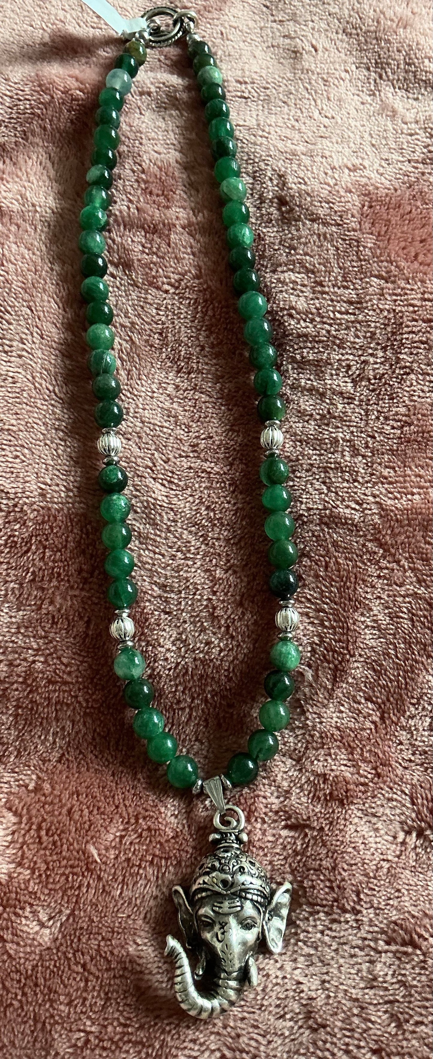Green Mica Ganesh Necklace – Handmade Sacred Protection Jewelry