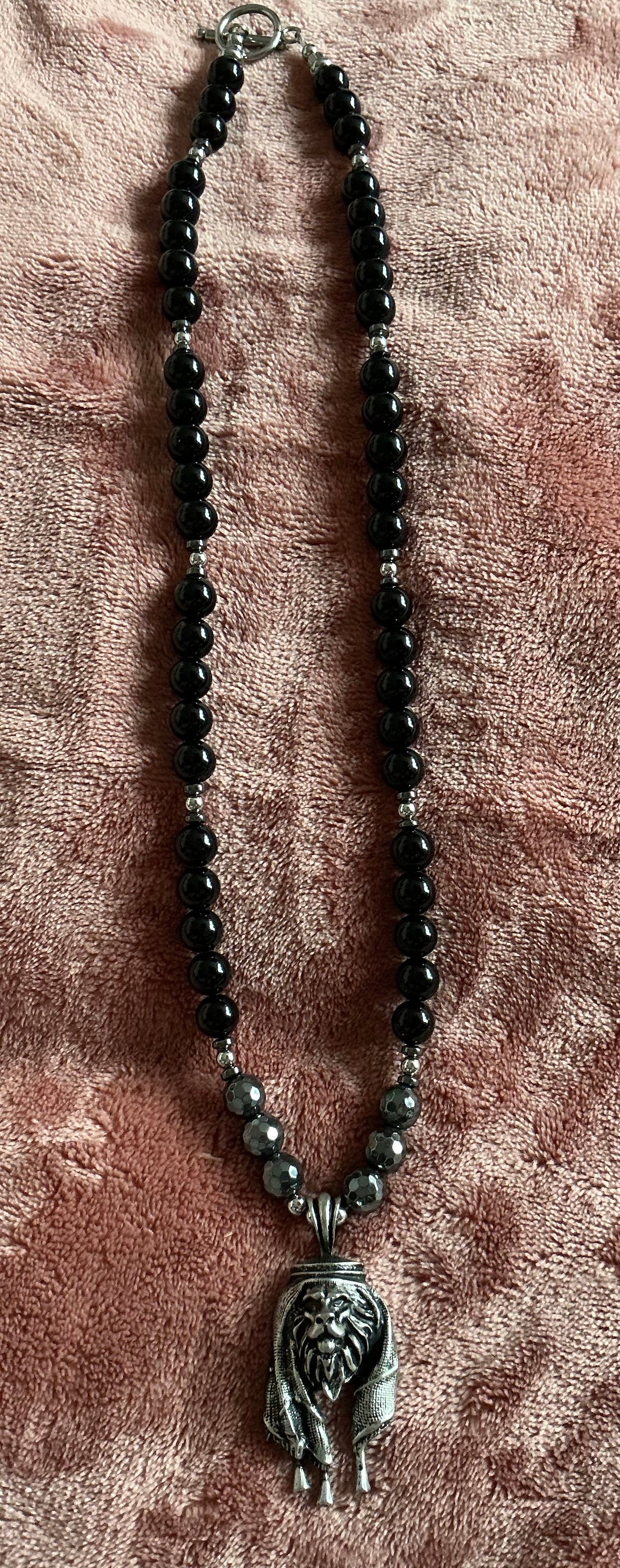 Habibi Lion Necklace – Obsidian Faceted Hematite Power Talisman