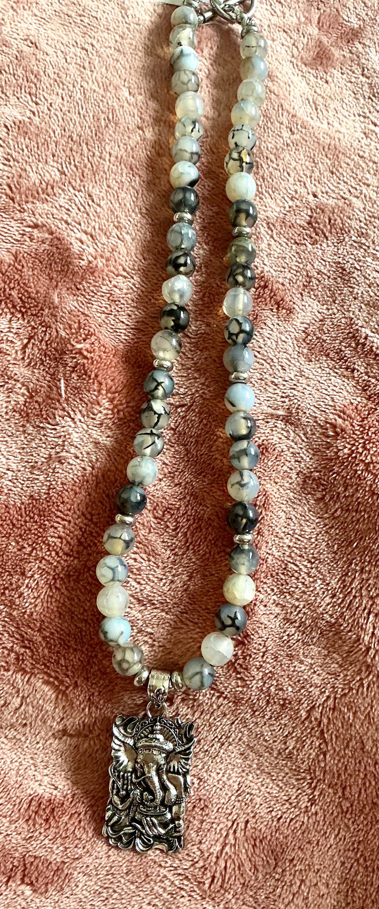 Spider Web Agate Necklace With Ganesh Pendant