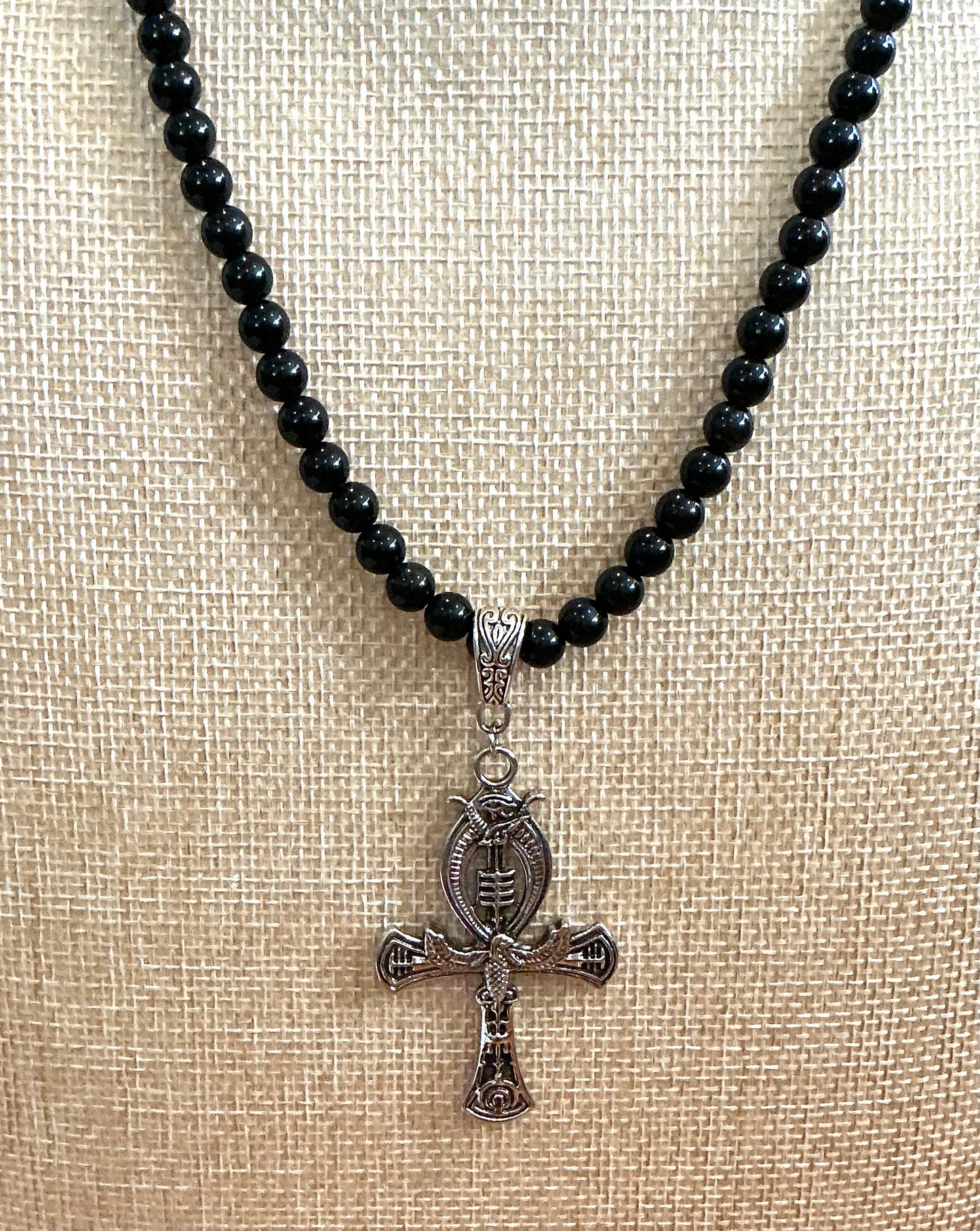 Djed Ankh Obsidian Necklace – Handmade Protection and Ancestral Power Talisman