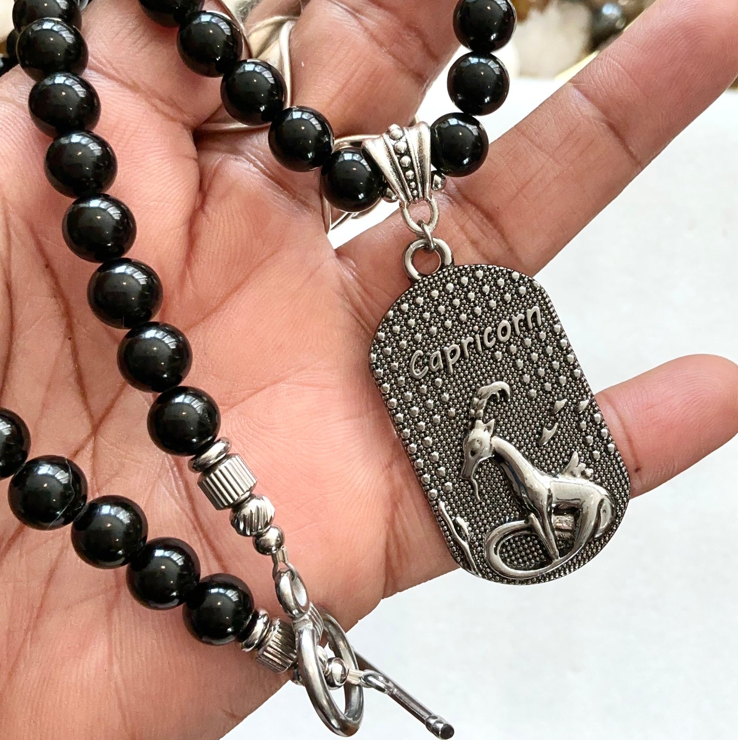 Black Tourmaline Necklace with a Capricorn Pendant