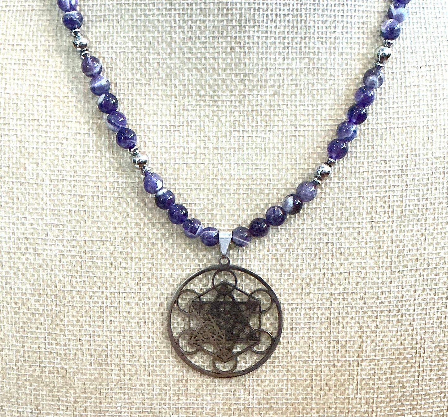 Chevron Amethyst with Sacred Geometry Metatron Necklace