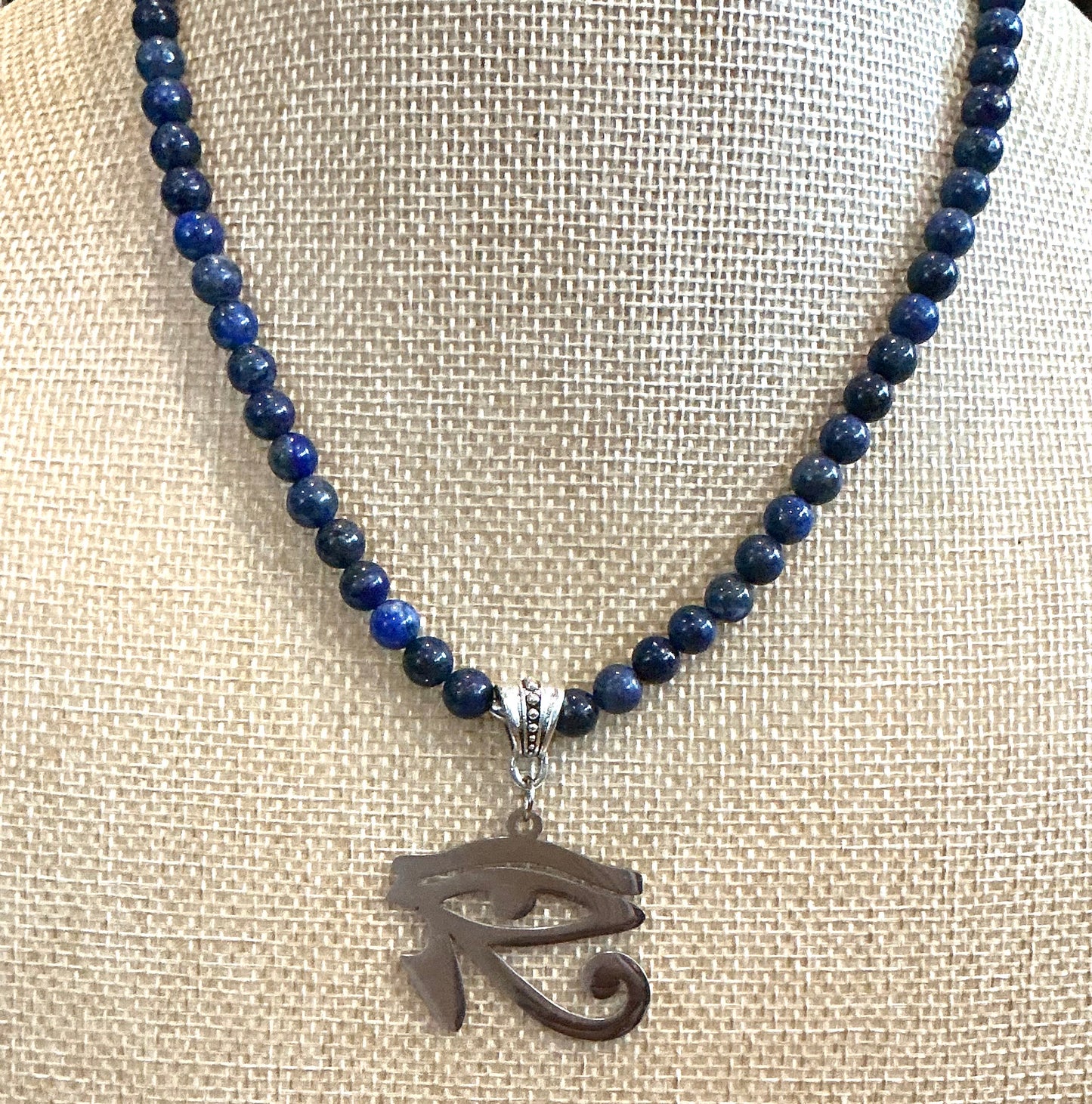 Lapis Lazuli Eye of Heru Necklace – Handmade Intuition, Protection & Royal Wisdom Jewelry