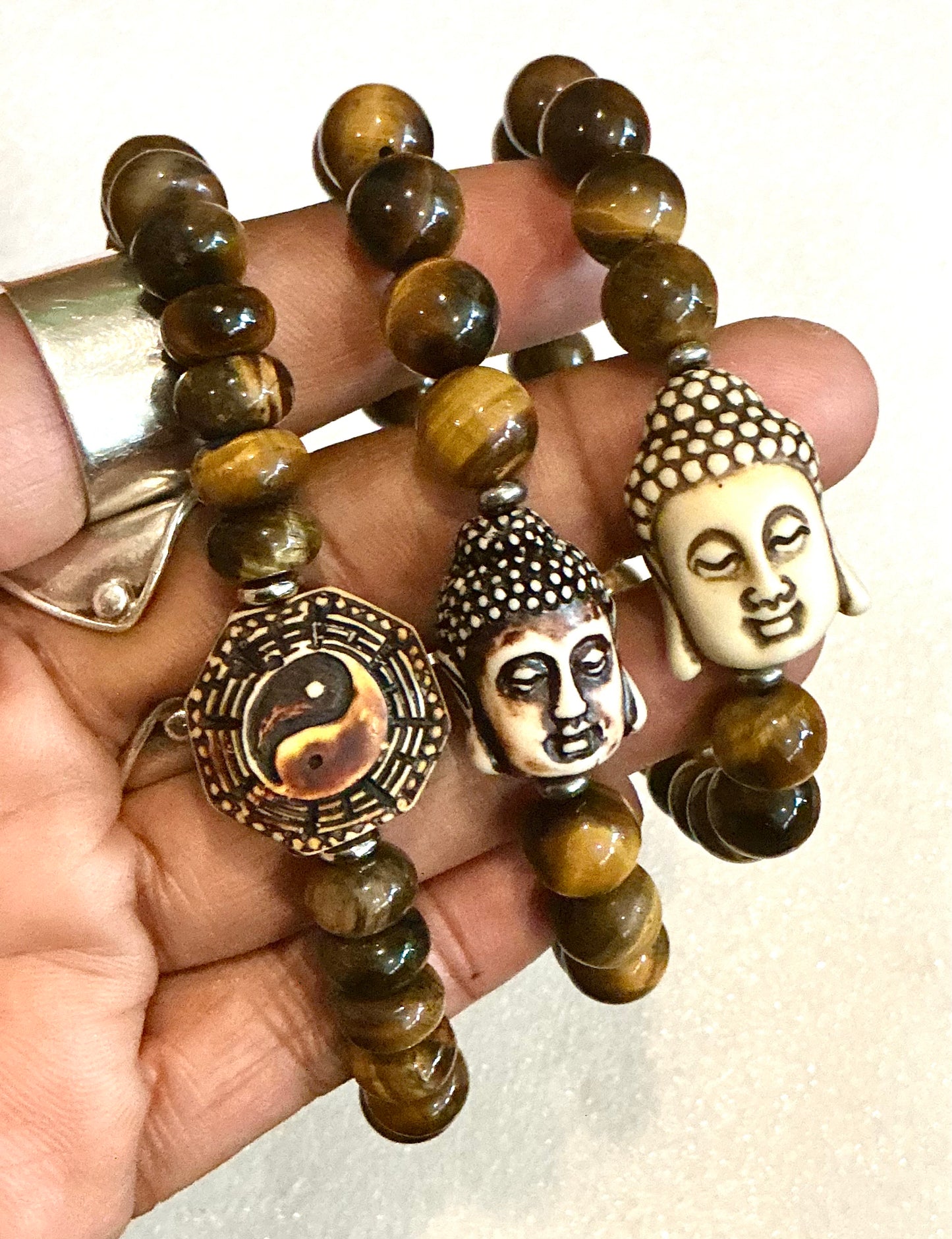 Tiger’s Eye Bracelet with Carved Bone Yin Yang