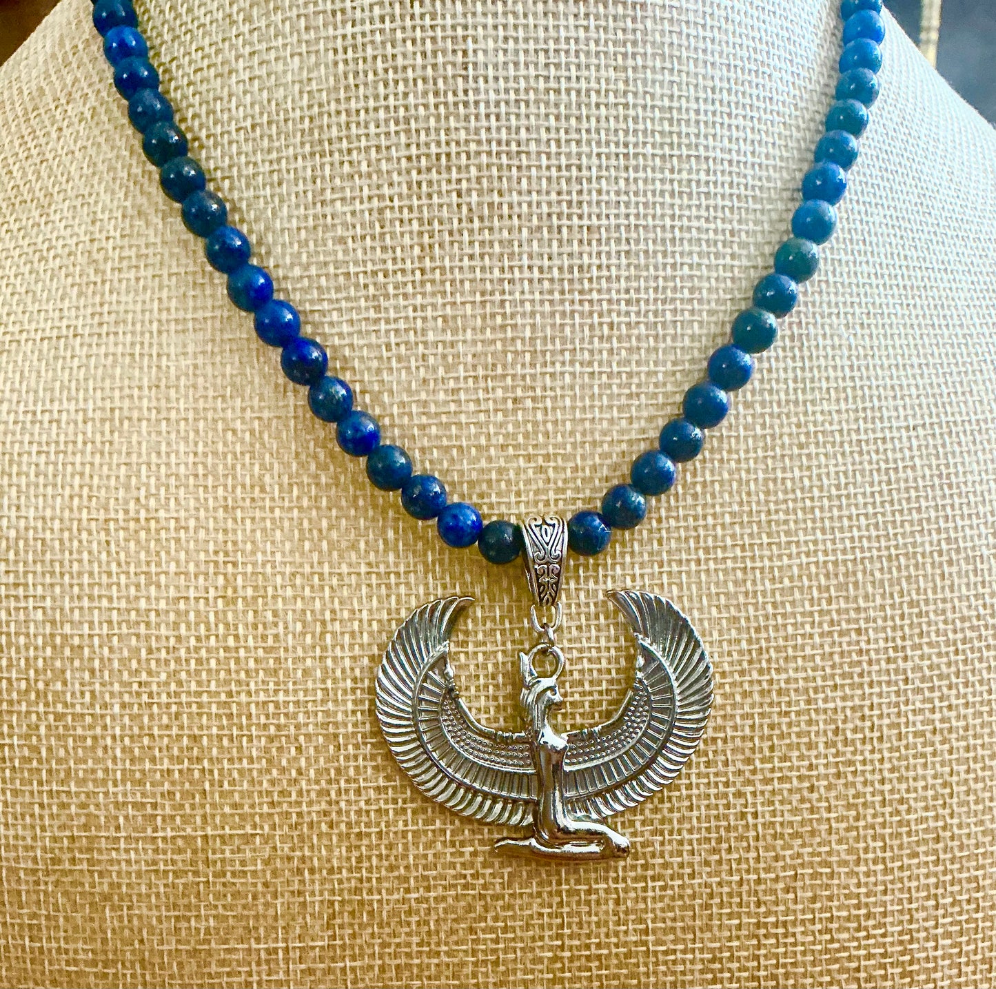 Handmade Lapis Lazuli Necklace with Ma'at Pendant | Spiritual Jewelry for Wisdom, Truth & Balance