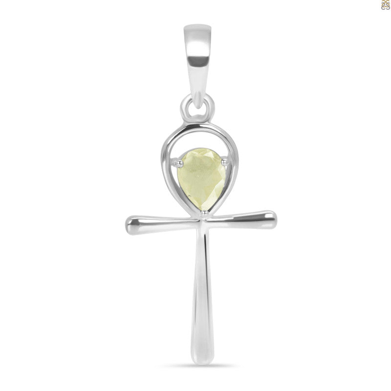 Libyan Desert Glass Sterling Silver Ankh Pendant