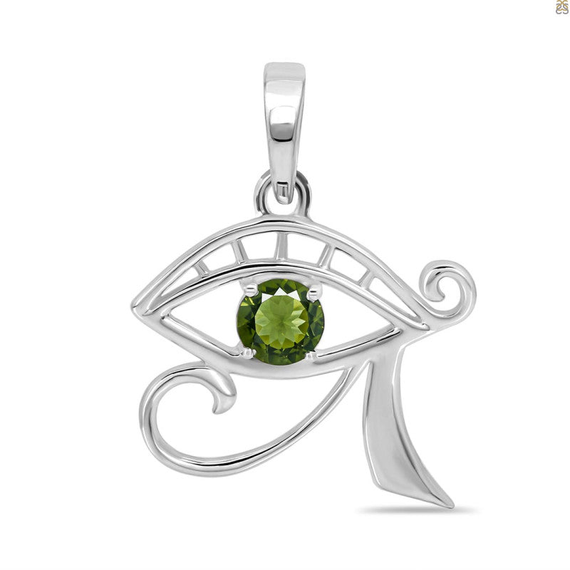 Moldavite Sterling Silver Eye of Heru (Horus) Pendant