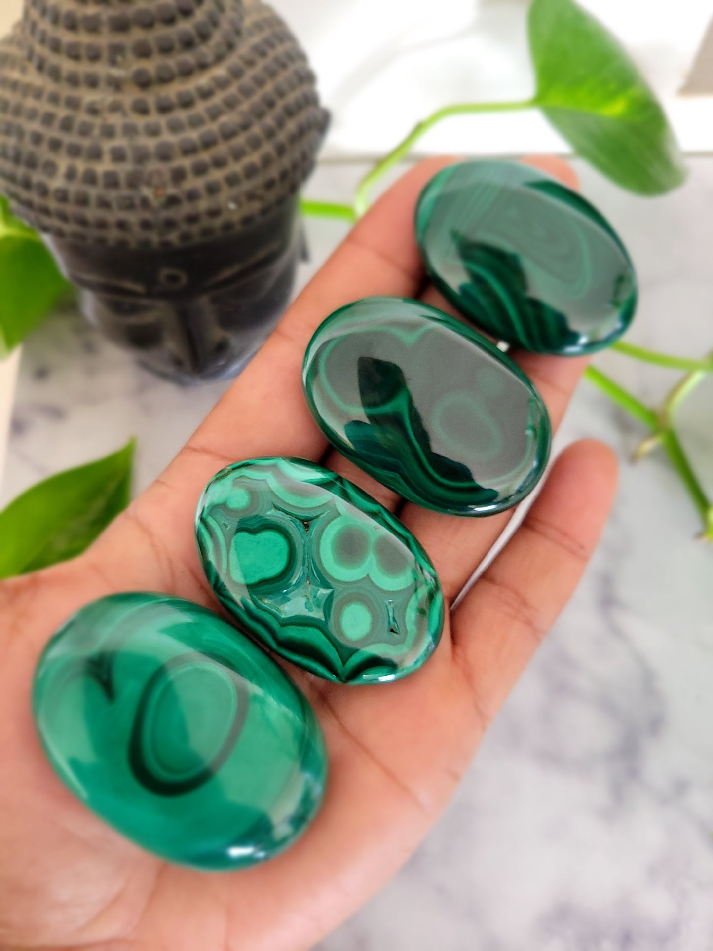 Beautiful Quality Genuine Malachite Palm Stones