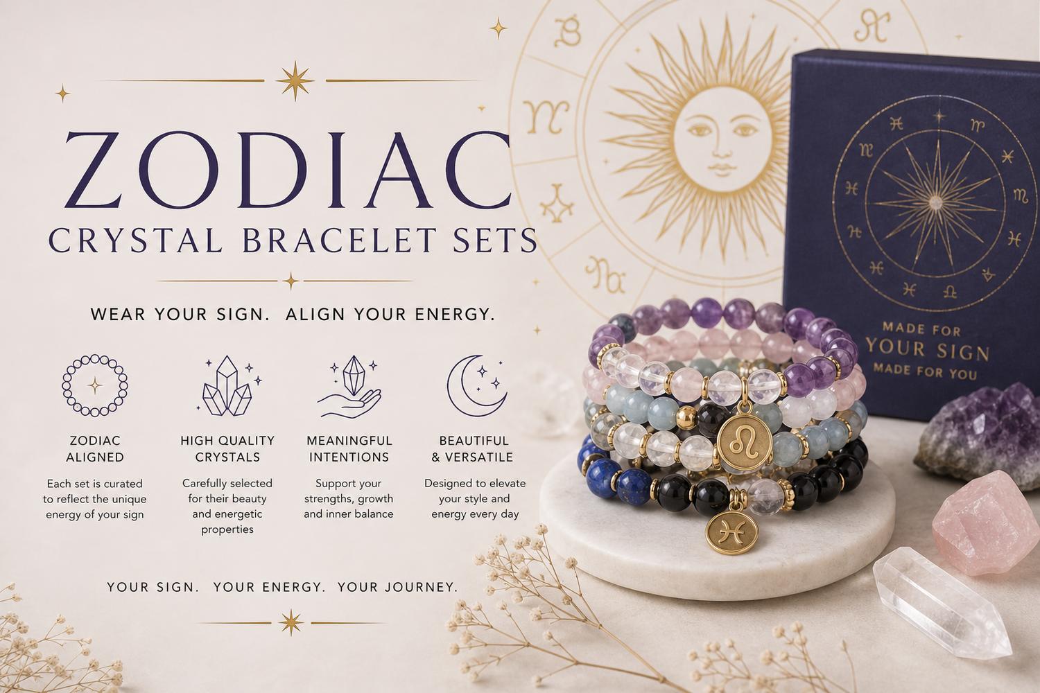 Zodiac Crystal Bracelet Sets | Healing Crystal Bracelets for Every Zodiac Sign