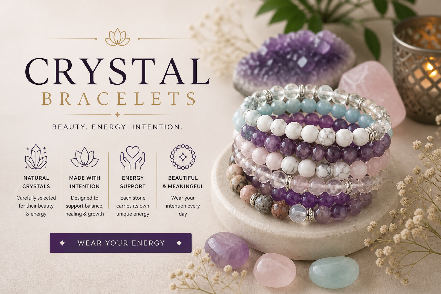 Crystal Healing Bracelets for Protection, Balance & Spiritual Growth