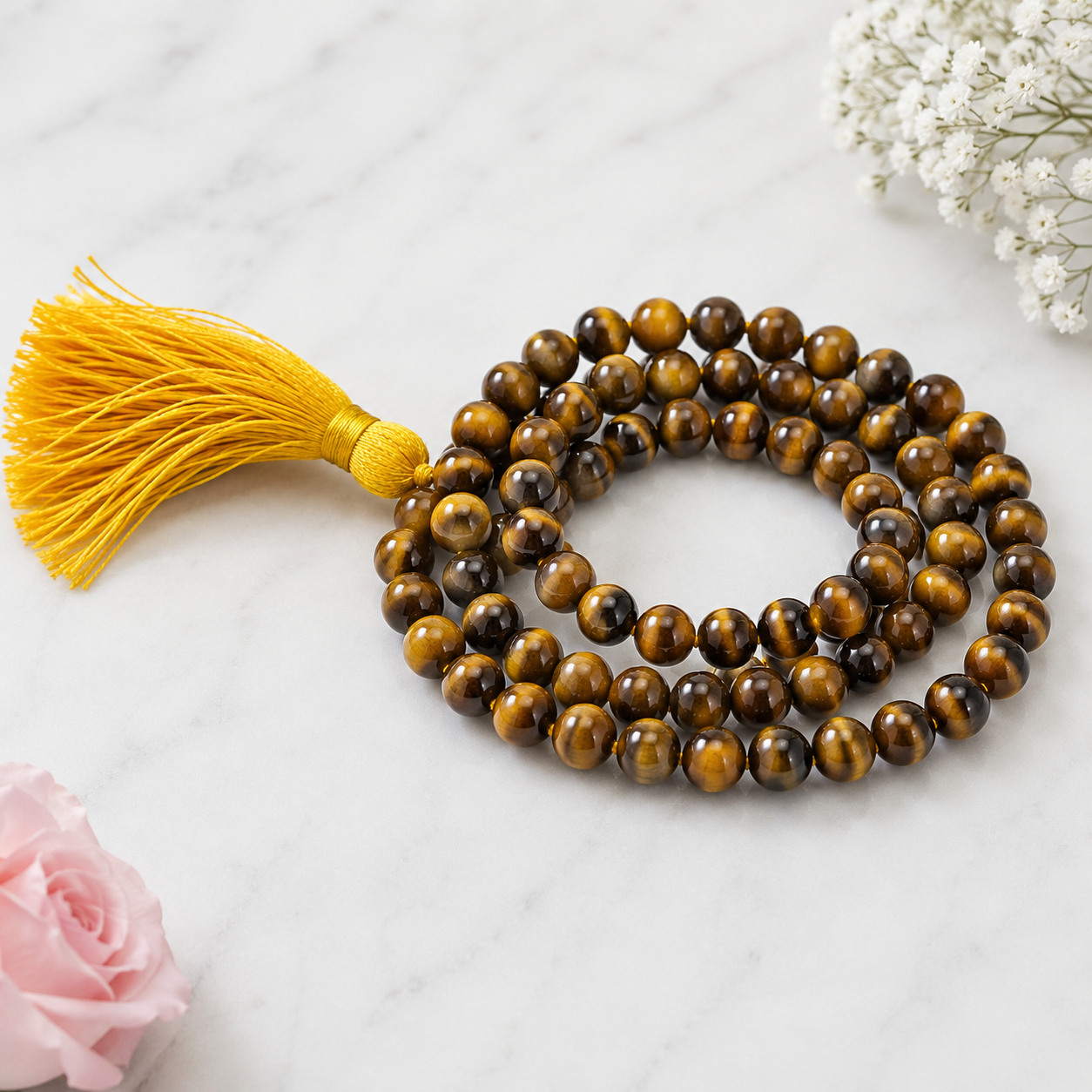 Tiger's Eye Mala Necklace | Handcrafted Meditation & Spiritual Jewelry