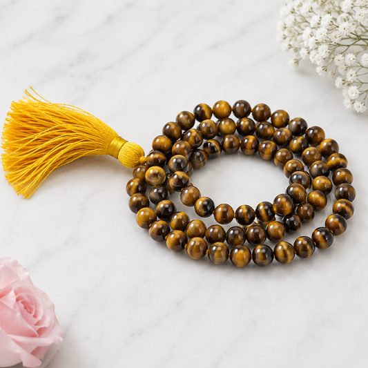 Tiger's Eye Mala Necklace | Handcrafted Meditation & Spiritual Jewelry