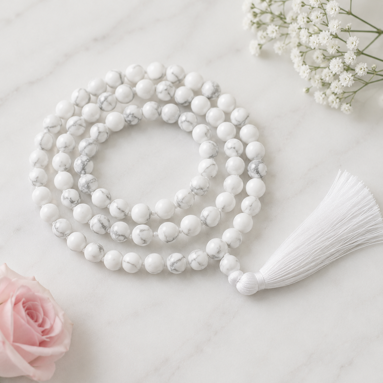 Howlite Mala Necklace | Handcrafted Meditation & Spiritual Jewelry