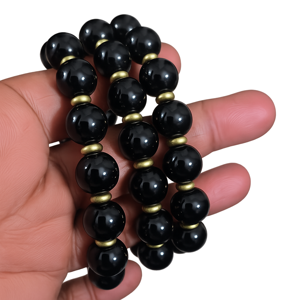 Obsidian Bracelet with Brass Accents