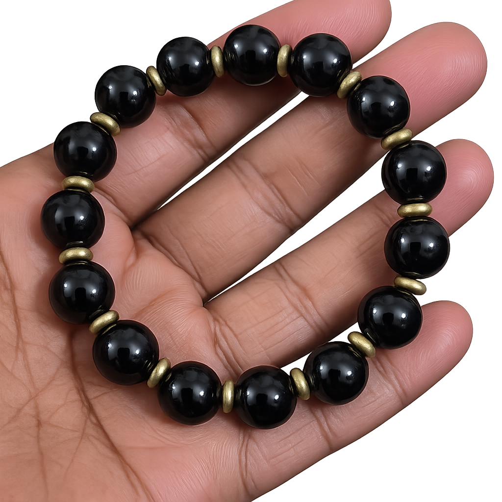 Obsidian Bracelet with Brass Accents