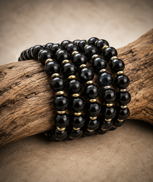 Obsidian Bracelet with Brass Accents