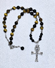 Handmade Tiger's Eye, Obsidian & Hematite Necklace with Ankh Pendant