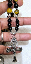 Handmade Tiger's Eye, Obsidian & Hematite Necklace with Ankh Pendant