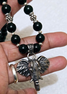 Handmade Dark Green Aventurine Necklace with Elephant Pendant and Toggle Clasp