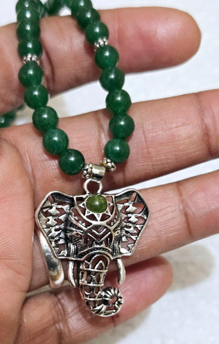 Handmade Aventurine Necklace with Elephant Pendant and Toggle Clasp