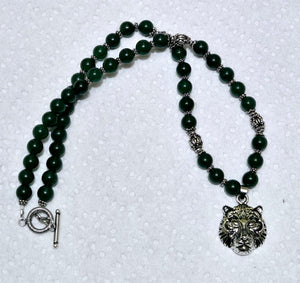 Handmade Aventurine Necklace with Tiger Pendant and Toggle Clasp