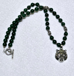 Handmade Aventurine Necklace with Tiger Pendant and Toggle Clasp