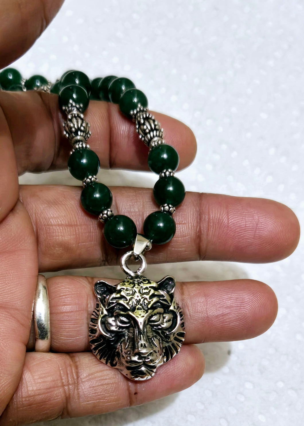 Handmade Aventurine Necklace with Tiger Pendant and Toggle Clasp