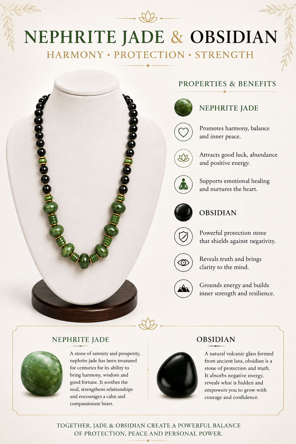 Nephrite Jade & Obsidian Necklace