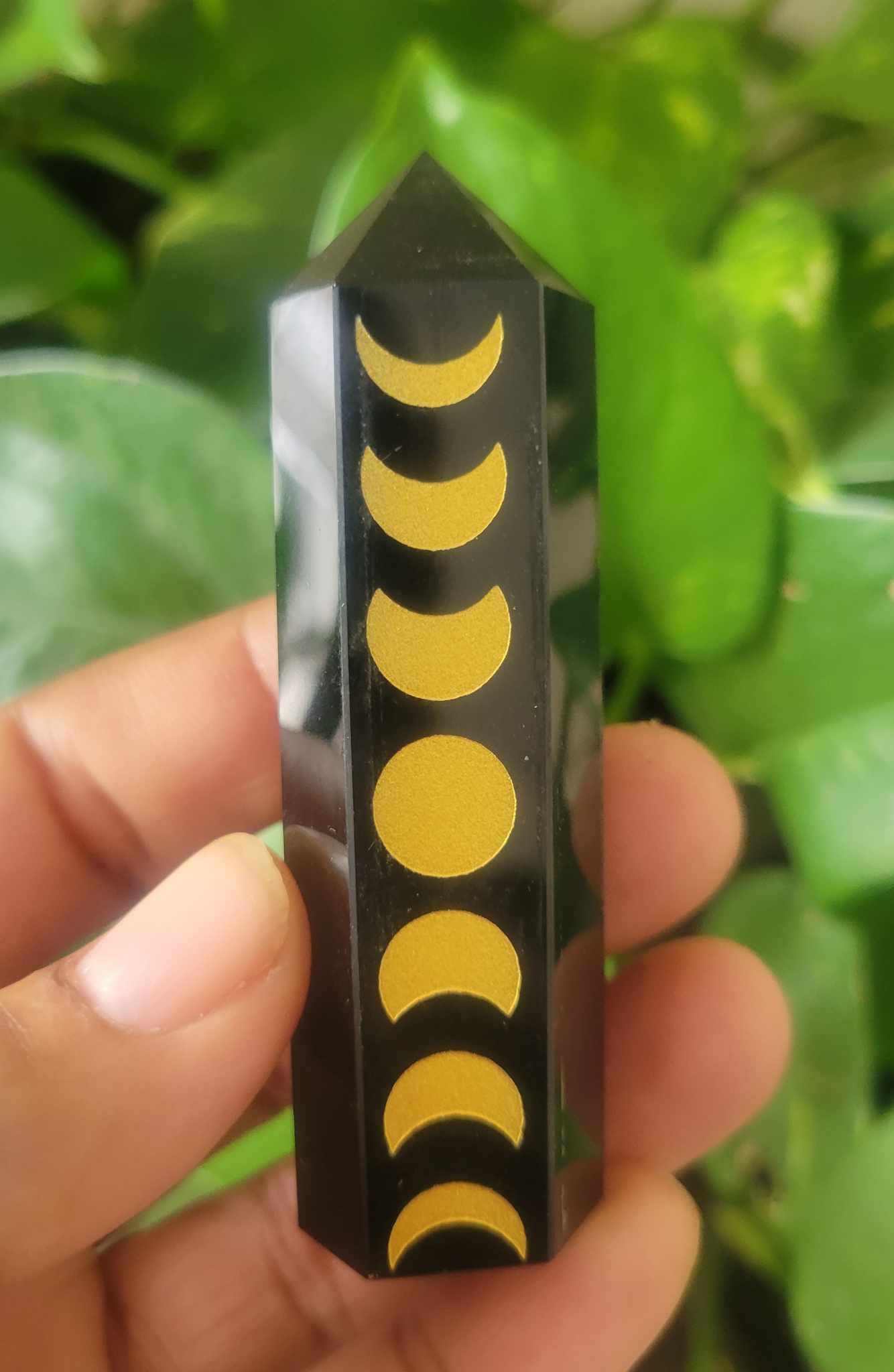 Obsidian Moon Phases Etched Point