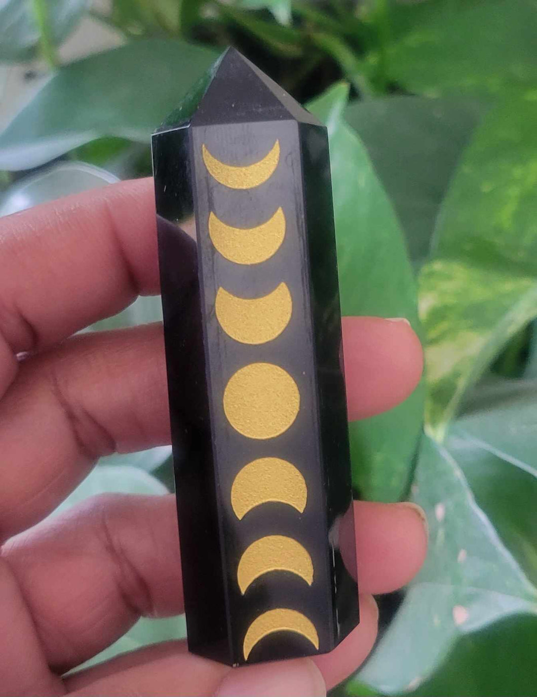 Obsidian Moon Phases Etched Point