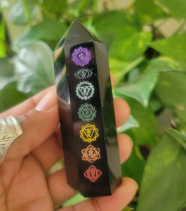 Obsidian Chakra Etched Point