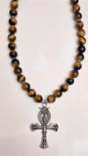 Handmade Tiger's Eye Necklace with Ankh Pendant and Toggle Clasp