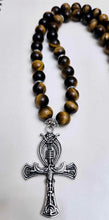 Handmade Tiger's Eye Necklace with Ankh Pendant and Toggle Clasp