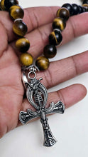 Handmade Tiger's Eye Necklace with Ankh Pendant and Toggle Clasp