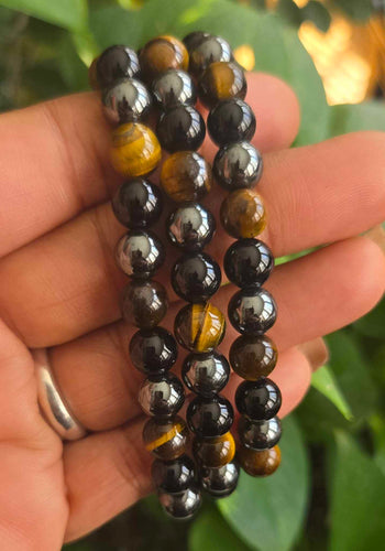 Triple Power & Protection Bracelet – Obsidian, Tiger’s Eye & Hematite for Strength & Shielding