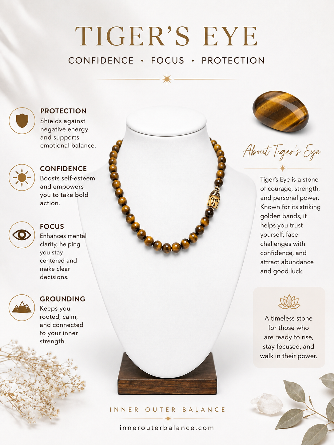 Handmade Tiger's Eye Buddha Necklace | Crystal Gemstone Jewelry