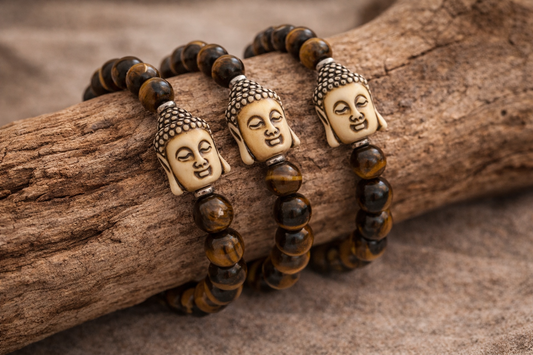 Tiger’s Eye Bracelet with Flat Carved Buddha Face