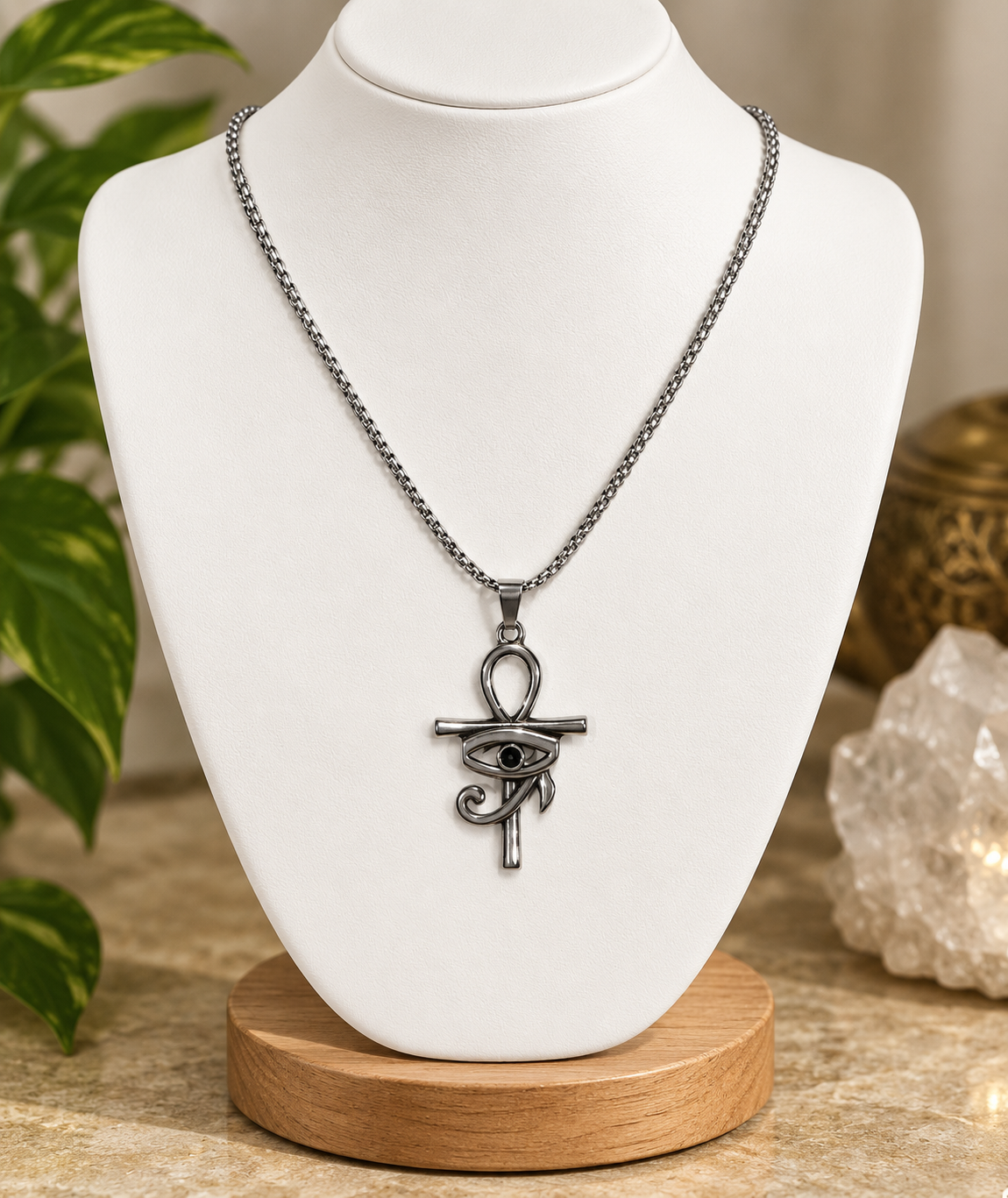 Stainless Steel Ankh  With Eye of Ra Necklace | 20" Chain