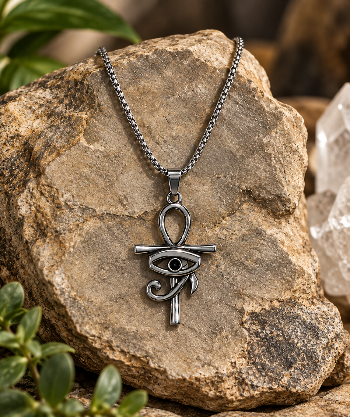 Stainless Steel Ankh  With Eye of Ra Necklace | 20" Chain