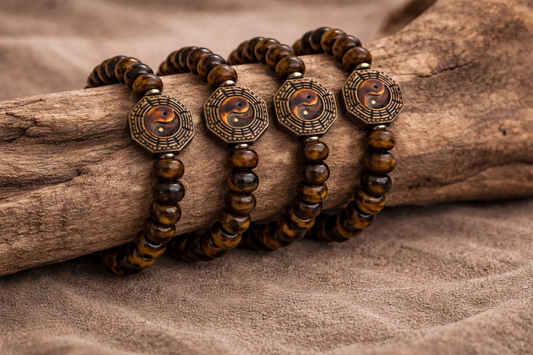 Tiger’s Eye Bracelet with Carved Bone Yin Yang