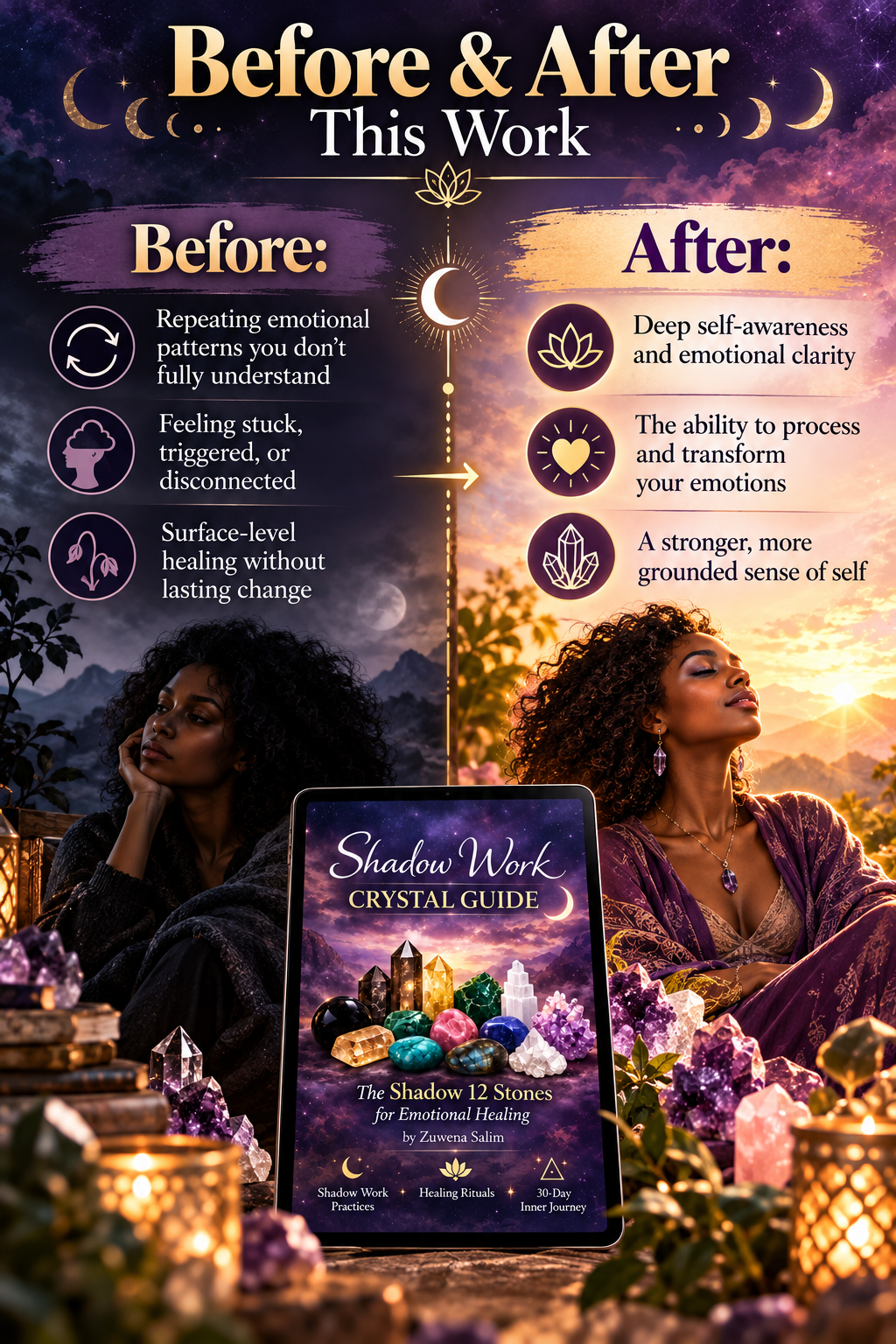 Before and after working with the sahdwo work crystal guide.