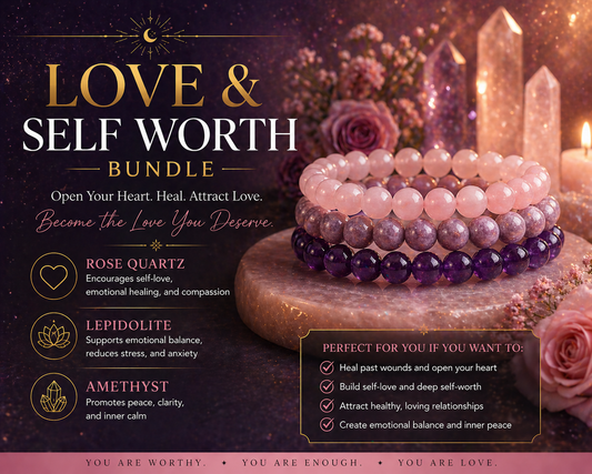 Love & Self-Worth Bracelet Bundle | Emotional Healing, Confidence & Heart Chakra Crystal Trio