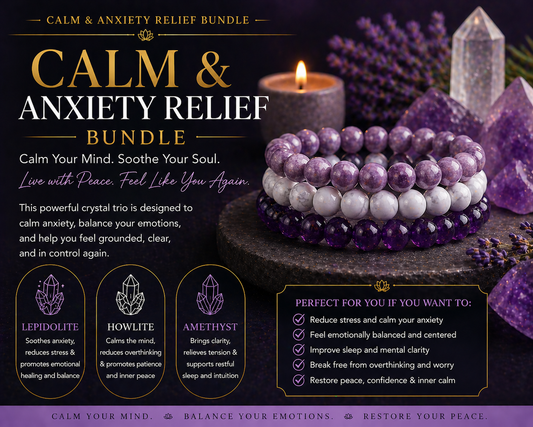 Calm & Anxiety Relief Bracelet Bundle | Stress Relief, Emotional Balance & Inner Peace Crystal Trio