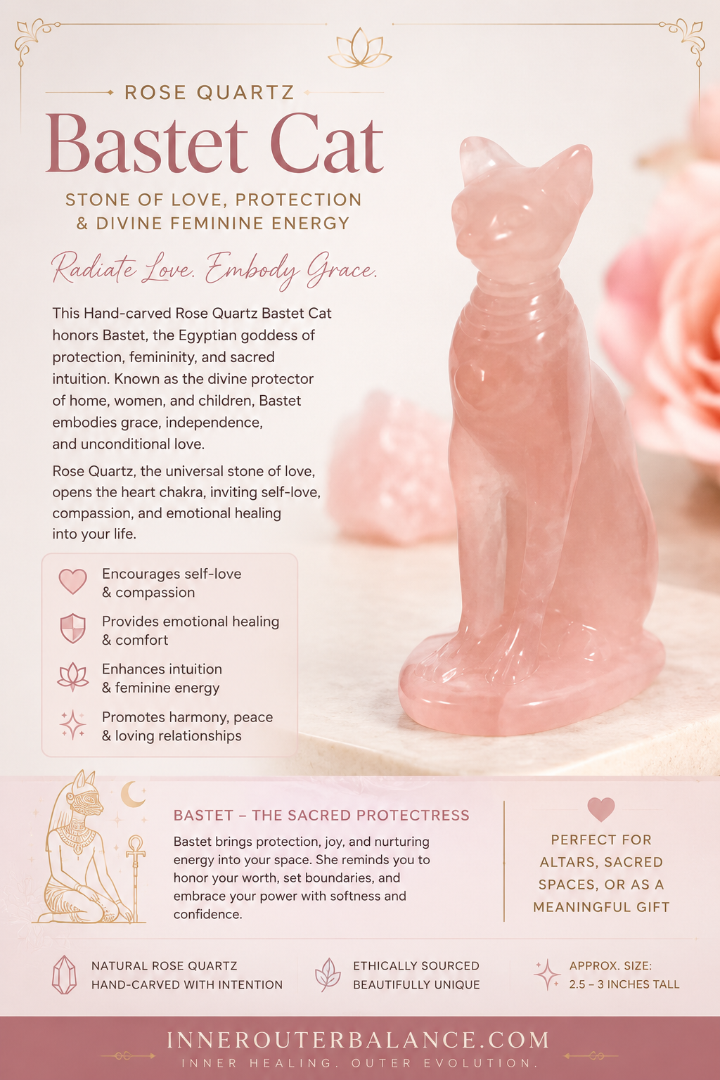 Rose Quartz Bastet – Sacred Protection & Shadow Healing