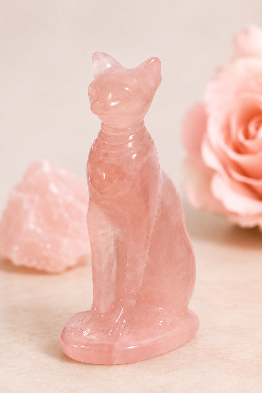 Rose Quartz Bastet – Sacred Protection & Shadow Healing