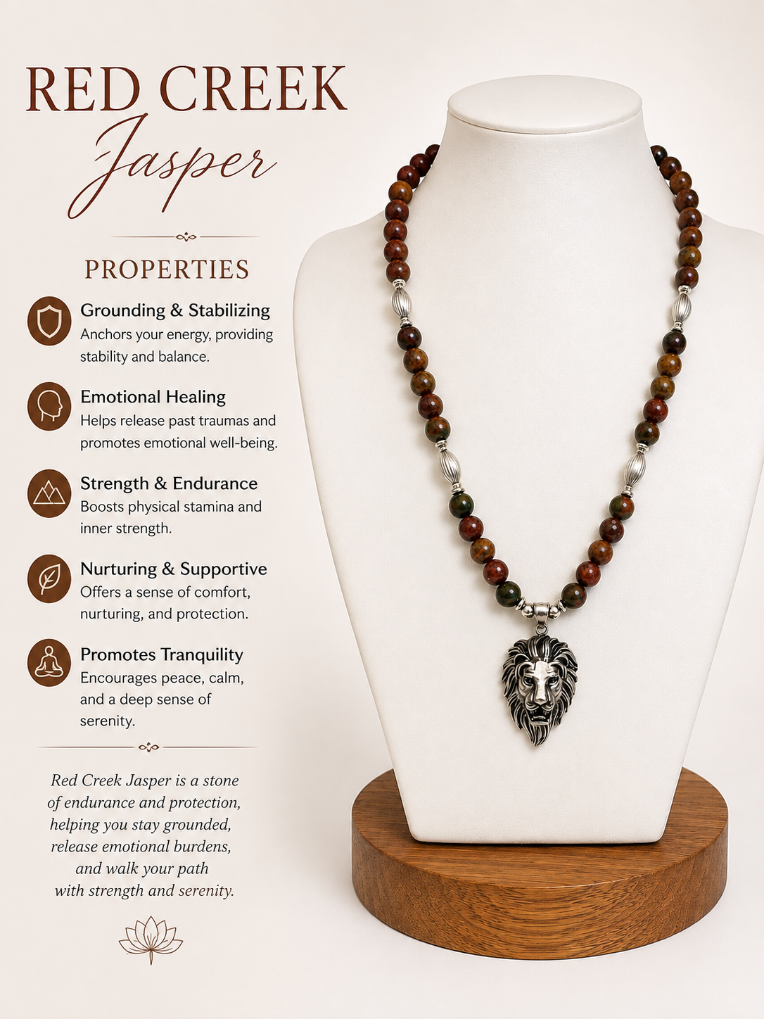 Red Creek Jasper Lion Necklace