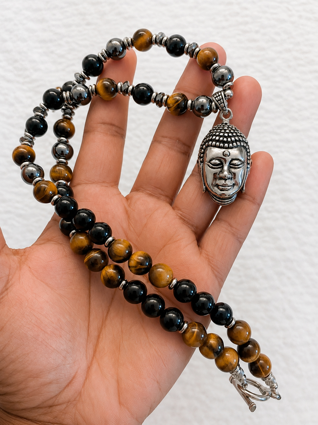 Obsidian, Tiger's Eye & Hematite Buddha Necklace | Protection & Grounding