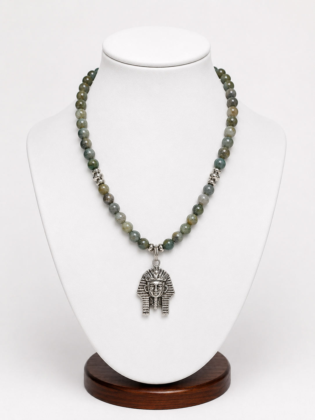 Jade Beaded Necklace with Kemetic Ruler Pendant